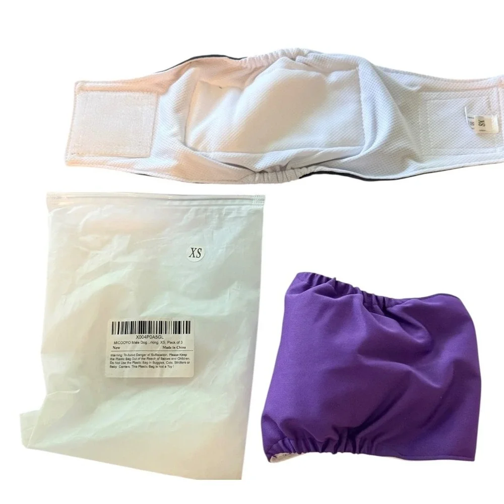 MICOOYO Belly Band Male Dog XS Blue Purple New Washable Reusable Diaper 2pk